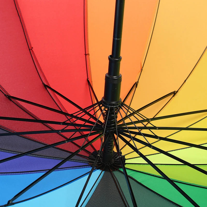 Regenbogen Regenschirm – Großer Windfester Automatik-Regenschirm mit Langem Griff für Alltag & Freizeit