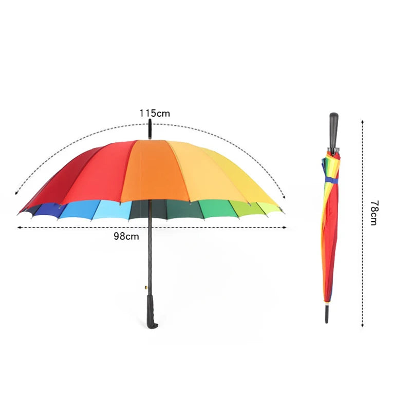 Regenbogen Regenschirm – Großer Windfester Automatik-Regenschirm mit Langem Griff für Alltag & Freizeit