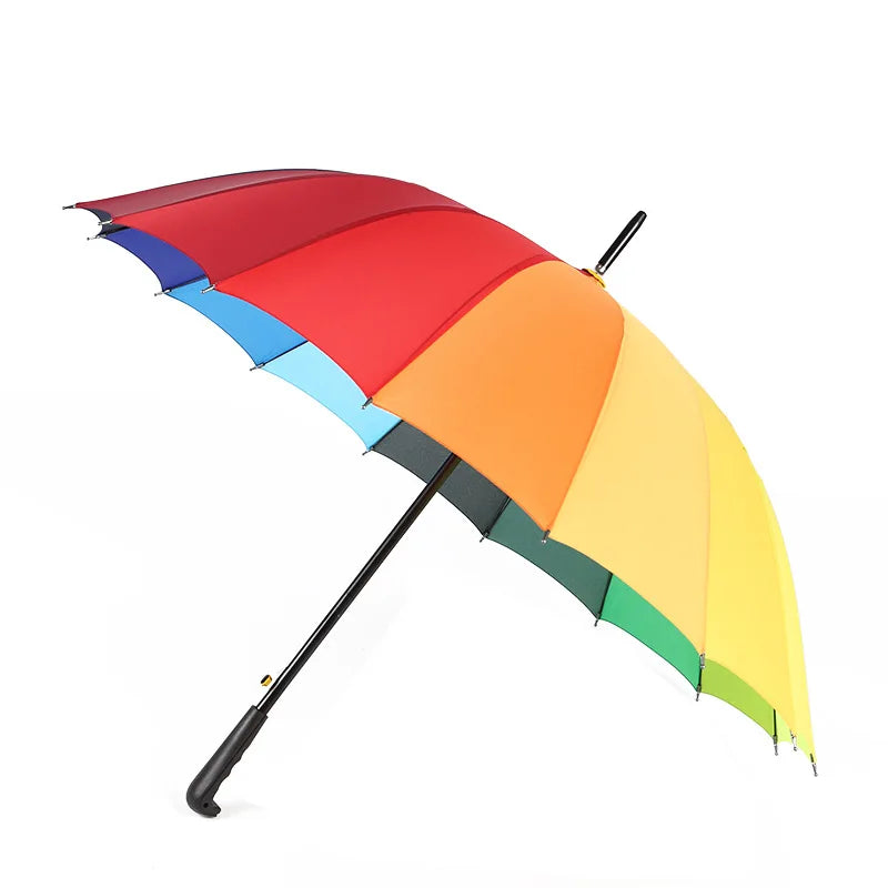 Regenbogen Regenschirm – Großer Windfester Automatik-Regenschirm mit Langem Griff für Alltag & Freizeit