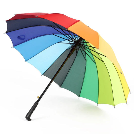 Regenbogen Regenschirm – Großer Windfester Automatik-Regenschirm mit Langem Griff für Alltag & Freizeit