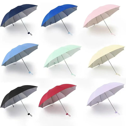 Silberbeschichteter Bunter Regenschirm – Einfarbiger UV-Schutz Regenschirm für Alltag, Reise & Freizeit
