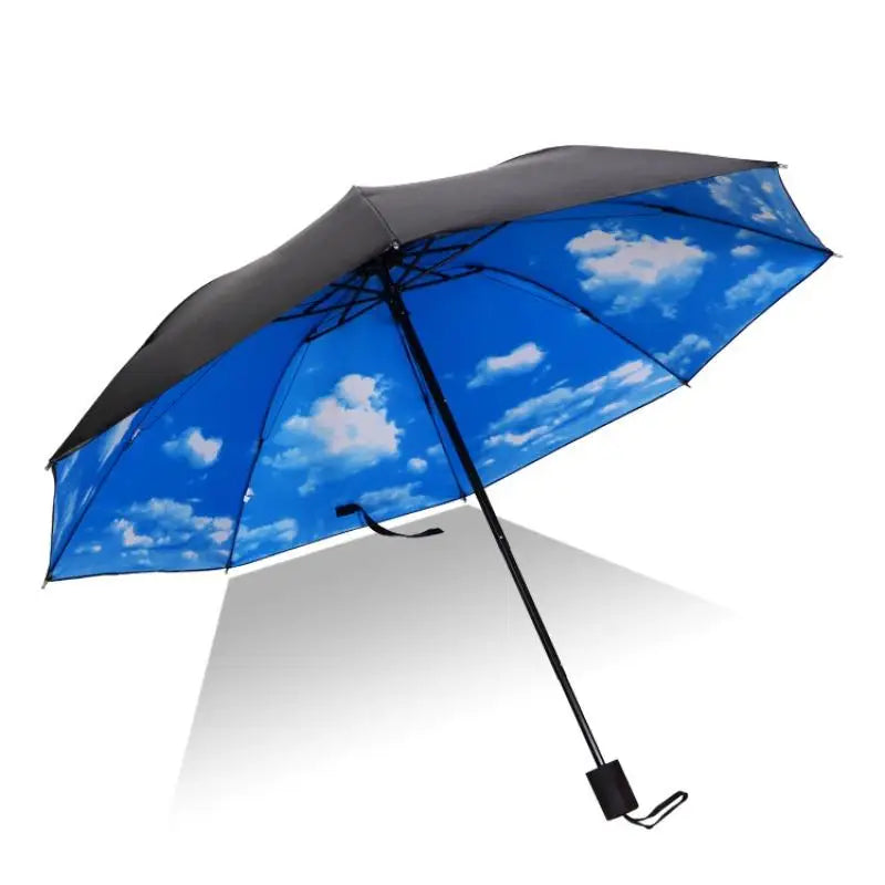 Kompakter Automatik-Regenschirm mit Sterne- & Himmel-Design – Windfester Faltbarer Regenschirm mit Hülle