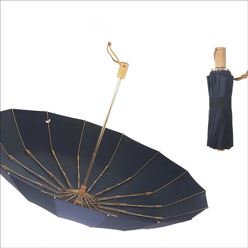 Retro 16-Streben Regenschirm – Windfester Faltbarer Regenschirm für Alltag, Freizeit & Reisen